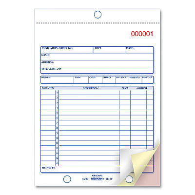 Rediform Sales Book, 15 Lines, Three-Part Carbonless, 5.5 x 7.88, 50 Forms Total (RED5L350)