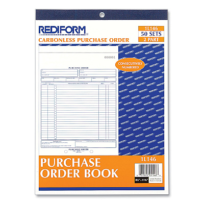 Rediform Purchase Order Book, 17 Lines, Two-Part Carbonless, 8.5 x 11, 50 Forms Total (RED1L146)