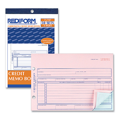 Rediform Credit Memo Book, Three-Part Carbonless, 5.5 x 7.88, 50 Forms Total (RED7L787)