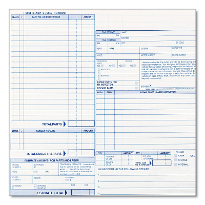 Rediform Speediset Four-Part Auto Repair Form, Four-Part Carbonless, 11 x 8.5, 50 Forms Total (RED4P489)