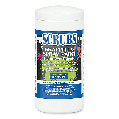 SCRUBS Graffiti and Paint Remover Towels, Citrus, 10 x 12, Neutral Scent, Orange on White, 30/Canister, 6 Canisters/Carton (ITW90130CT)