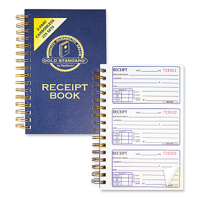 Rediform Gold Standard Money Receipt Book, Two-Part Carbonless, 5 x 2.75, 3 Forms/Sheet, 225 Forms Total (RED8L829)