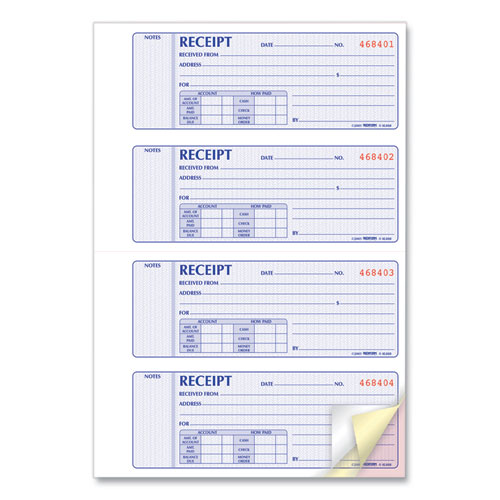 Rediform Money Receipt Book, Softcover, Three-Part Carbonless, 7 x 2.75, 4 Forms/Sheet, 100 Forms Total (8L808)