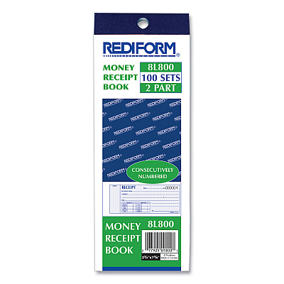 Rediform Receipt Book, Two-Part Carbonless, 7 x 2.75, 4 Forms/Sheet, 100 Forms Total (RED8L800)