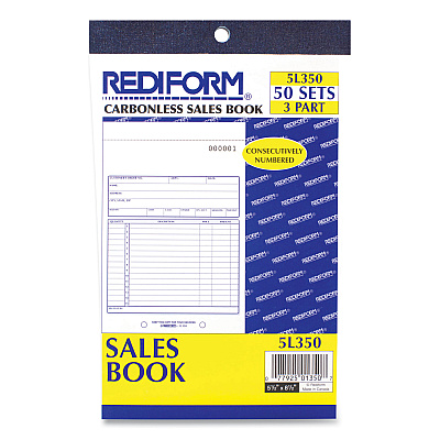 Rediform Sales Book, 15 Lines, Three-Part Carbonless, 5.5 x 7.88, 50 Forms Total (RED5L350)