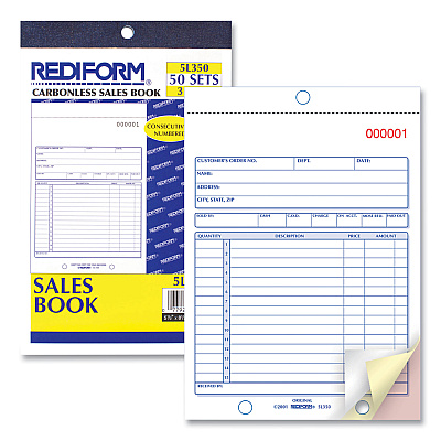 Rediform Sales Book, 15 Lines, Three-Part Carbonless, 5.5 x 7.88, 50 Forms Total (RED5L350)