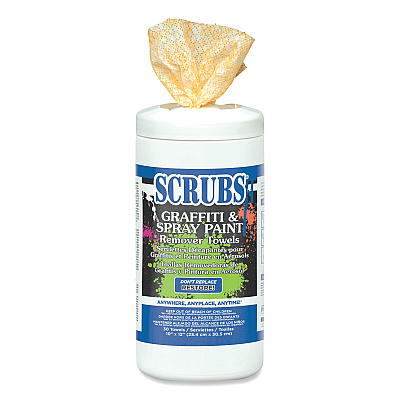 SCRUBS Graffiti and Paint Remover Towels, Citrus, 10 x 12, Neutral Scent, Orange on White, 30/Canister, 6 Canisters/Carton (ITW90130CT)