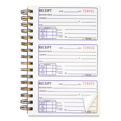 Rediform Gold Standard Money Receipt Book, Two-Part Carbonless, 5 x 2.75, 3 Forms/Sheet, 225 Forms Total (RED8L829)