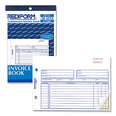 Rediform Invoice Book, Two-Part Carbonless, 5.5 x 7.88, 50 Forms Total (RED7L721)