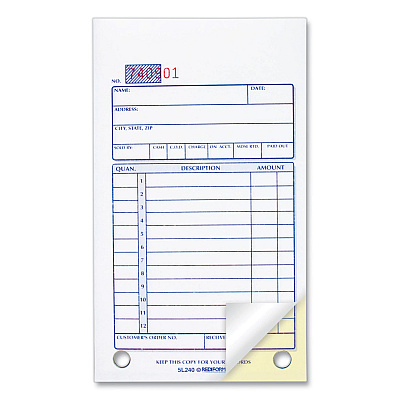 Rediform Sales Book, 12 Lines, Two-Part Carbonless, 3.63 x 6.38, 50 Forms Total (RED5L240)