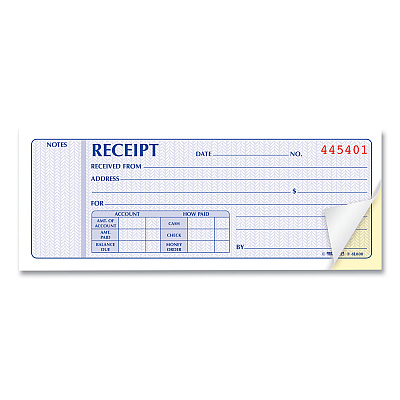 Rediform Receipt Book, Two-Part Carbonless, 7 x 2.75, 4 Forms/Sheet, 100 Forms Total (RED8L800)