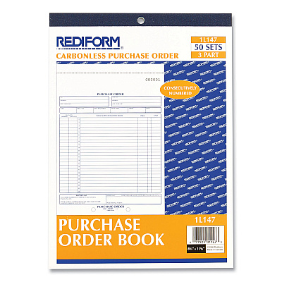Rediform Purchase Order Book, 17 Lines, Three-Part Carbonless, 8.5 x 11, 50 Forms Total (RED1L147)