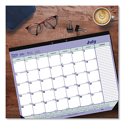 Blueline Academic 13-Month Desk Pad Calendar, 21.25 x 16, White/Blue/Green Sheets, Black Headband, 13-Month: July 2025 to July 2026 (CA181731)
