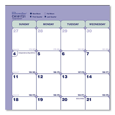 Brownline Academic 13-Month Binder-Insertable Desk Pad Calendar, 11 x 8.5, White/Blue/Green Sheets, 13-Month: July 2025 to July 2026 (CA181721)