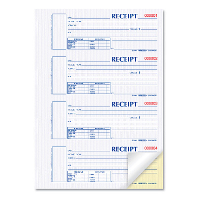 Rediform Durable Hardcover Numbered Money Receipt Book, Two-Part Carbonless, 6.88 x 2.75, 4 Forms/Sheet, 300 Forms Total (REDS1654NCR)