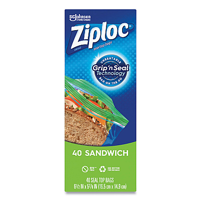 Ziploc Resealable Sandwich Bags, 6.5" x 5.88", Clear, 40/Box (SJN315882BX)