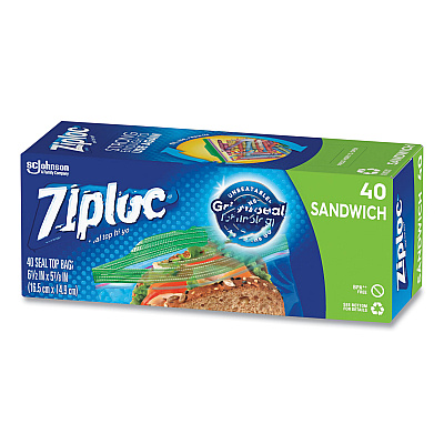 Ziploc Resealable Sandwich Bags, 6.5" x 5.88", Clear, 40/Box (SJN315882BX)