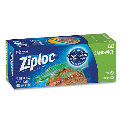 Ziploc Resealable Sandwich Bags, 6.5" x 5.88", Clear, 40/Box (SJN315882BX)