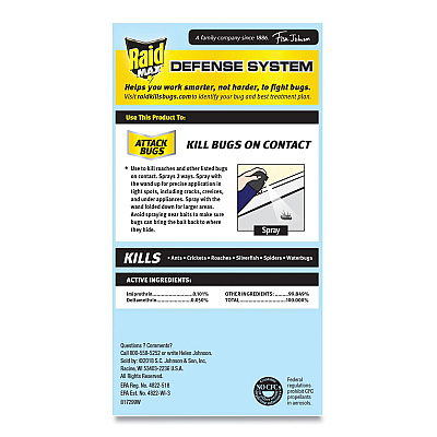 Raid Ant/Roach Killer, 14.5 oz Aerosol Spray, Unscented, 6/Carton (SJN655571)