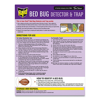 Raid Bed Bug Detector and Trap, 0.19 lb Trap, 8 Traps/Box, 6/Carton (SJN674798)