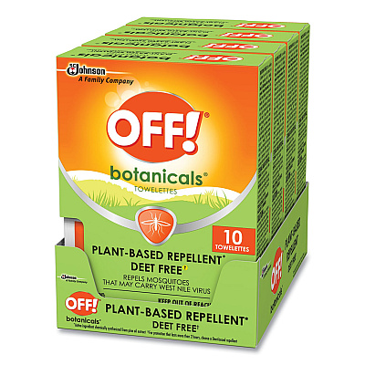 OFF! Botanicals Insect Repellant, Box, 10 Wipes/Pack, 8 Packs/Carton (SJN694974)