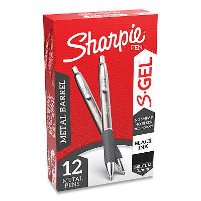 Sharpie Premium Metal Barrel Gel Pen, Retractable, Medium 0.7 mm, Black Ink, Gun Metal Gray Barrel, Dozen (SAN2147528)