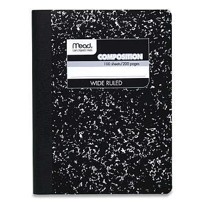 Mead Square Deal Composition Book, 3-Subject, Wide/Legal Rule, Black Cover, (100) 9.75 x 7.5 Sheets, 12/Pack (MEA72936)