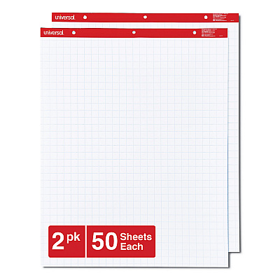 Universal Easel Pads/Flip Charts, Quadrille Rule (1 sq/in), 27 x 34, White, 50 Sheets, 2/Carton (UNV35602)