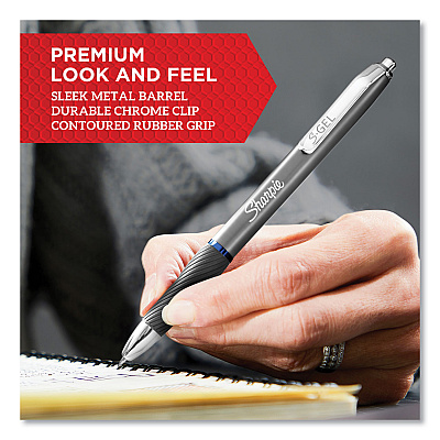 Sharpie Premium Metal Barrel Gel Pen, Retractable, Medium 0.7 mm, Black Ink, Gun Metal Gray Barrel, Dozen (SAN2147528)