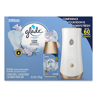 Glade Automatic Spray Starter Kit, Spray Unit and Refill, White/Gold, Clean Linen (SJN329349KT)