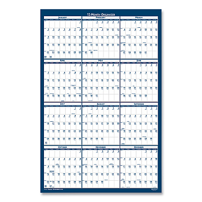 AbilityOne 7510016956116, SKILCRAFT Two-Sided Dry Erase Wall Calendar, 24 x 37, White/Blue Sheets, 12-Month (Jan to Dec): 2026