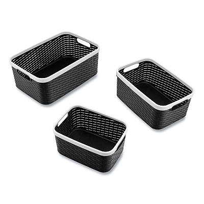 Advantus Open Lid Storage Bin, Assorted Sizes, Black/White, 3/Pack (AVT39220)