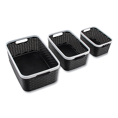 Advantus Open Lid Storage Bin, Assorted Sizes, Black/White, 3/Pack (AVT39220)