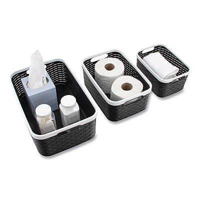 Advantus Open Lid Storage Bin, Assorted Sizes, Black/White, 3/Pack (AVT39220)