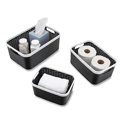 Advantus Open Lid Storage Bin, Assorted Sizes, Black/White, 3/Pack (AVT39220)