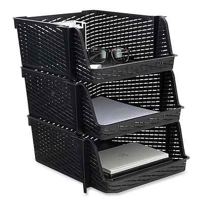 Advantus Nest and Stack Open Lid Storage Bin, 13.5" x 15" x 8.5", Black, 3/Pack (AVT39221)
