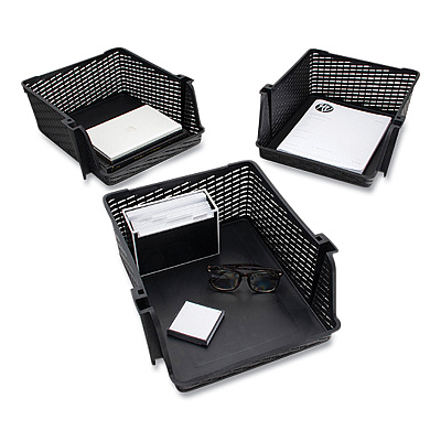 Advantus Nest and Stack Open Lid Storage Bin, 13.5" x 15" x 8.5", Black, 3/Pack (AVT39221)