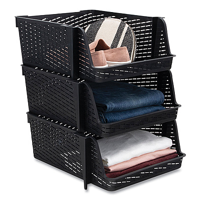 Advantus Nest and Stack Open Lid Storage Bin, 13.5" x 15" x 8.5", Black, 3/Pack (AVT39221)