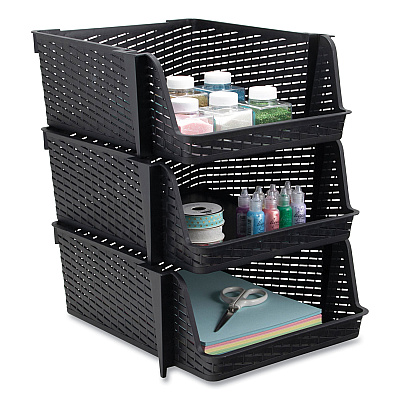 Advantus Nest and Stack Open Lid Storage Bin, 13.5" x 15" x 8.5", Black, 3/Pack (AVT39221)