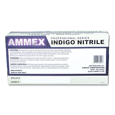 AMMEX Professional Nitrile Exam Gloves, Powder-Free, 3 mil, Medium, Indigo, 100/Box (AXCAINPF44100)