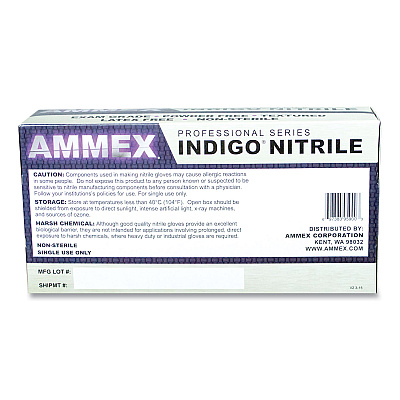 AMMEX Professional Nitrile Exam Gloves, Powder-Free, 3 mil, X-Large, Indigo, 100/Box (AXCAINPF48100)