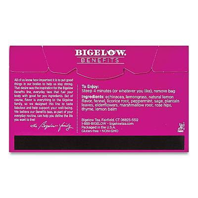 Bigelow Benefits Lemon and Echinacea Herbal Tea Bags, 0.6 oz Tea Bag, 18/Box (BTC1025)