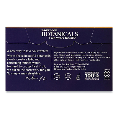 Bigelow Botanicals Blackberry Raspberry Hibiscus Cold Water Herbal Infusion, 0.7 oz Tea Bag, 18/Box (BTC39000)
