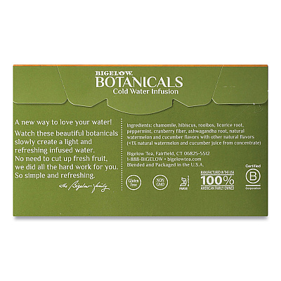Bigelow Botanicals Watermelon Cucumber Mint Cold Water Herbal Infusion, 0.7 oz Tea Bag, 18/Box (BTC39004)