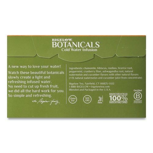 Bigelow Botanicals Watermelon Cucumber Mint Cold Water Herbal Infusion, 0.7 oz Tea Bag, 18/Box (39004)