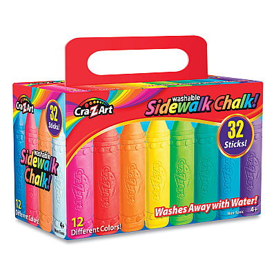 Cra-Z-Art Washable Sidewalk Chalk, 12 Assorted Colors, 32 Sticks/Box (CZA108176)