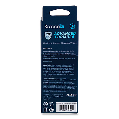 Digital Innovations ScreenDr Device and Screen Cleaning Wipes, Includes 30 Individually Wrapped Wipes and 8" Microfiber Cloth, 6 x 5, White (DGV32346)