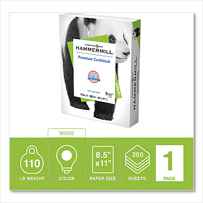Hammermill Premium Cardstock, 110 lb Index Weight, 8.5 x 11, White, 200/Ream (HAM168380R)