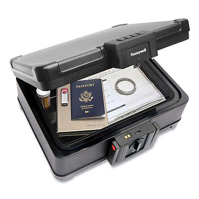 Honeywell Fire and Waterproof Safe with Touchpad Lock, 15.9 x 13.1 x 6.7, 0.24 cu ft, Black (HWL1553)
