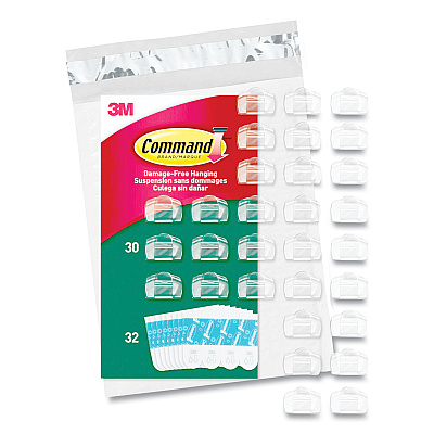 Command All Weather Hooks and Strips, Small, Plastic, Clear, 0.5 lb Capacity, 30 Clips and 32 Strips/Pack (MMM17017CLRAW30)